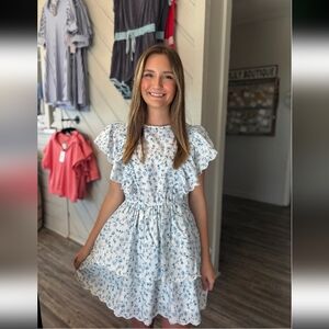 NWT Coquettecore feminine Simply Southern Blue Daisy Tiered Dress Medium